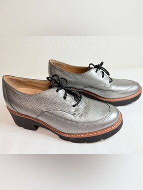 Naturalizer Devin Silver Leather Lug Sole Oxford Shoes Platform Size 7.5